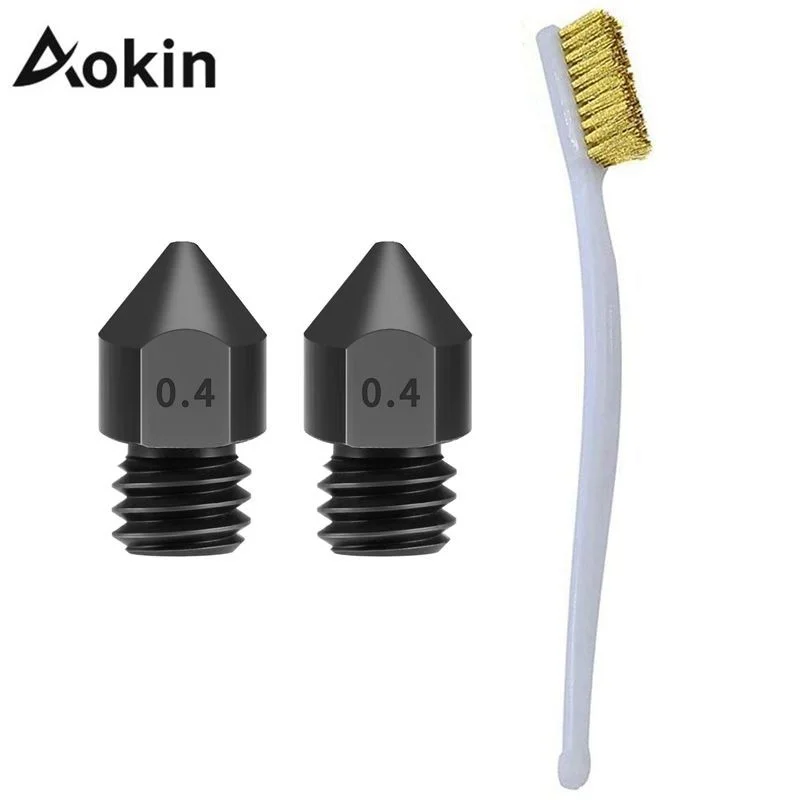 Aokin 2Pcs MK8 Hardened Steel Nozzle 1.75mm/0.2 0.3 0.4 0.5 0.6 0.8 1.0mm With 1Pc Cleaning Copper Wire Brush 3D Printer Parts high quality 2pcs e3d volcano hardened steel nozzle 3d printer parts hotend m6 brass e3d volcano nozzles for 1 75mm filament