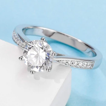 

White Gold Plated silver color Main Stone 1ct 6.5mm Moissanites Side Stone Cubic Zirconia Ring Jewlery