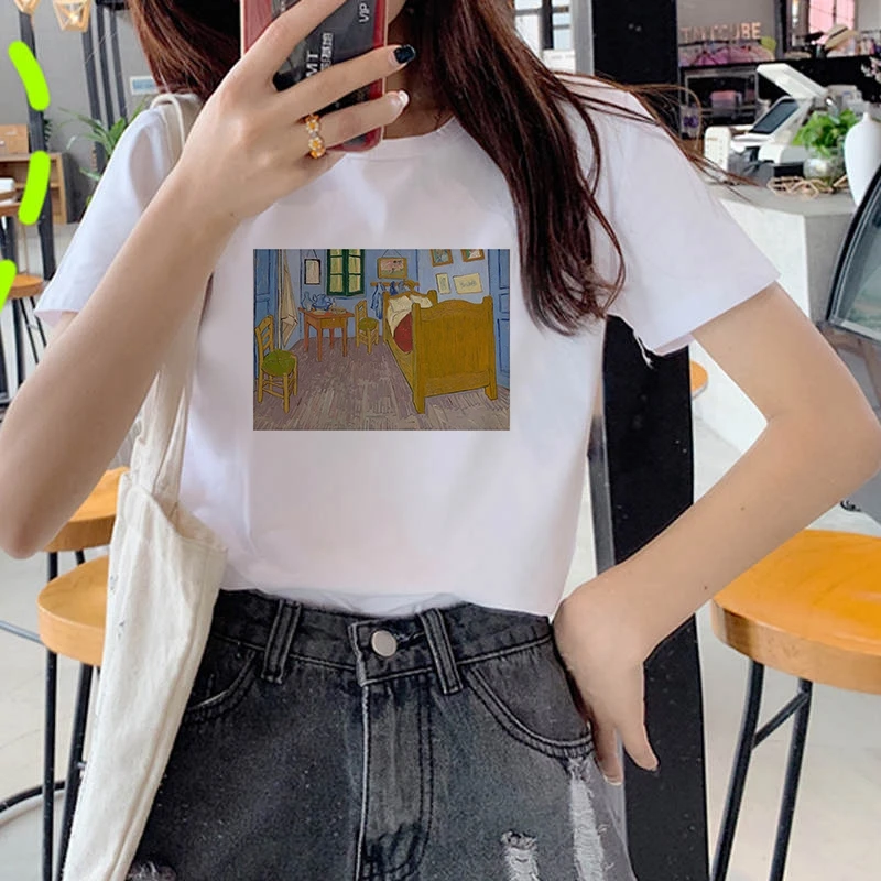 Van Gogh theme T shirt Women Summer Casual Harajuku Girl Print Graphic T-shirt Short Sleeve Women Top