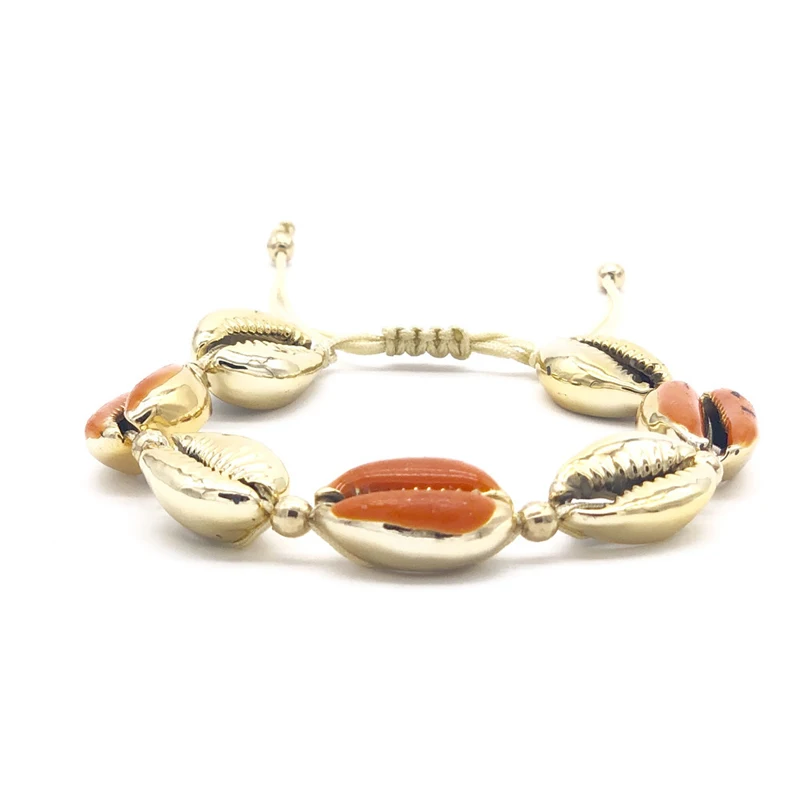 5 шт/лот Cowrie ювелирные изделия из раковин ручной работы пункт капли масла Eletronicplated Cowrieshell регулируемые браслеты - Окраска металла: orange color