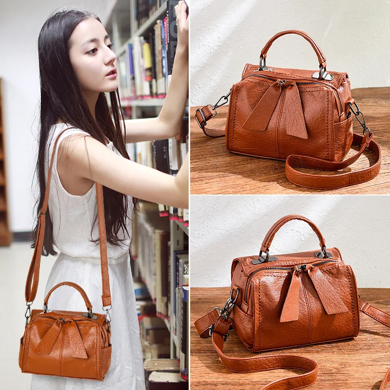 BRIGGS Vintage Women Handbag Quality Soft PU Leather Solid Top-Handle Bag Female Shoulder Bags Causal Small Lady's Totes bolso