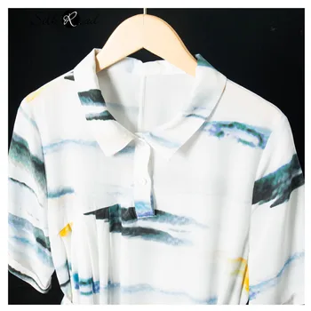 

Silviye Silk dress gradual change vertical bar plain mulberry silk small design sense fashion shirt dress loose and thin