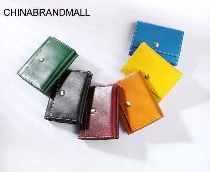 

genuine leather handmade small wallet simple solid short purse