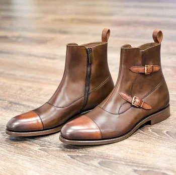 

Men PU Leather Fashion Shoes Low Heel Loafers Shoes Dress Shoes Brogue Shoes Spring Ankle Boots Vintage Classic Male CasualYK477