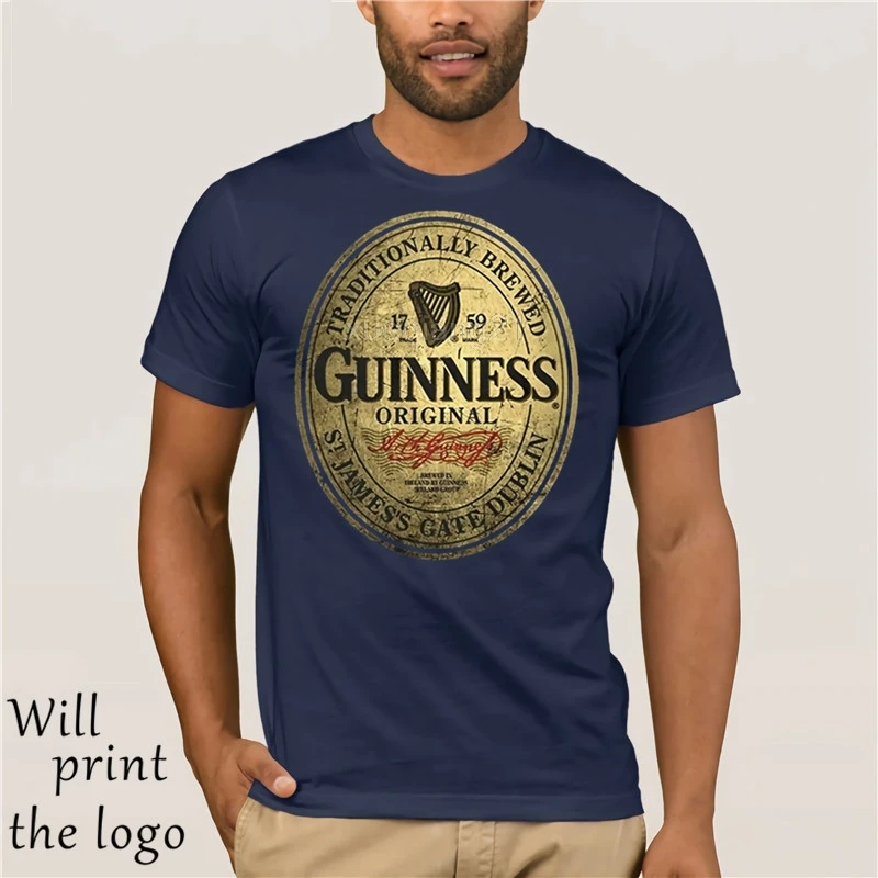 Горячая цена забавная футболка Guinness label винтажная Мужская модная футболка - Цвет: navy