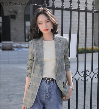 

Novelty Plaid Long Sleeve Blazers Coat for Women Professional Casual OL Styles Jackets Ladies Office Work Wear Blaser Tops