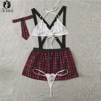 New Sexy Lingerie School Uniform Women Erotic Lingerie Cosplay Schoolgirl Costume Lace Bra Set Mini