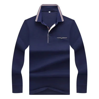 15 Spring and Autumn Men's Long Sleeve Polo Shirt Gentleman Casual Comfort Men's Four Color Long Sleeve Shirt - Цвет: 15