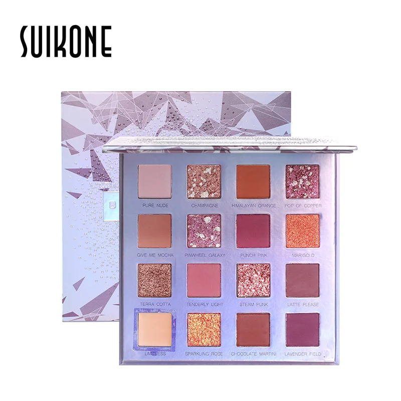 Suikone glitter eyeshadow palette 16 color superfine flash pigment waterproof long lasting sun rise matte eyeshadow powder AC101