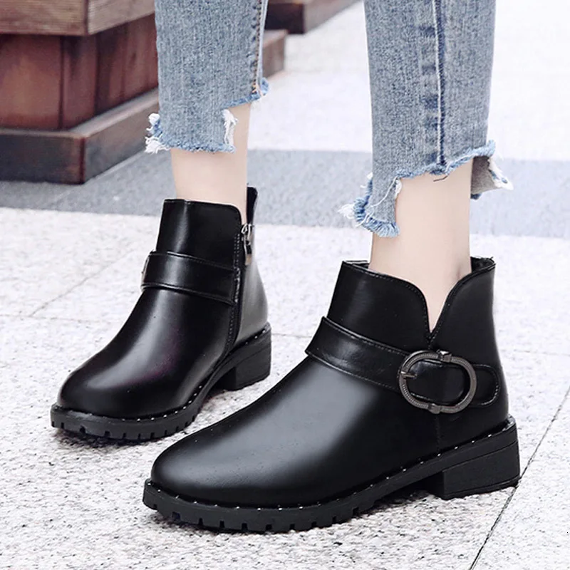 

2019 Women Fashion Shoes Vintage Boots Thick Short Boots Women's Leather Ankle Boots Female Winter Warm Lace-up Shoes Botas