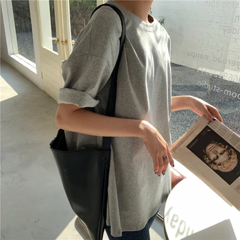 

Summer Solid Cotton Women T-shirt Loose Bottoming Female O-Neck Basic Tops Shirt Casual Short Sleeve Femme 6 Colors vs007