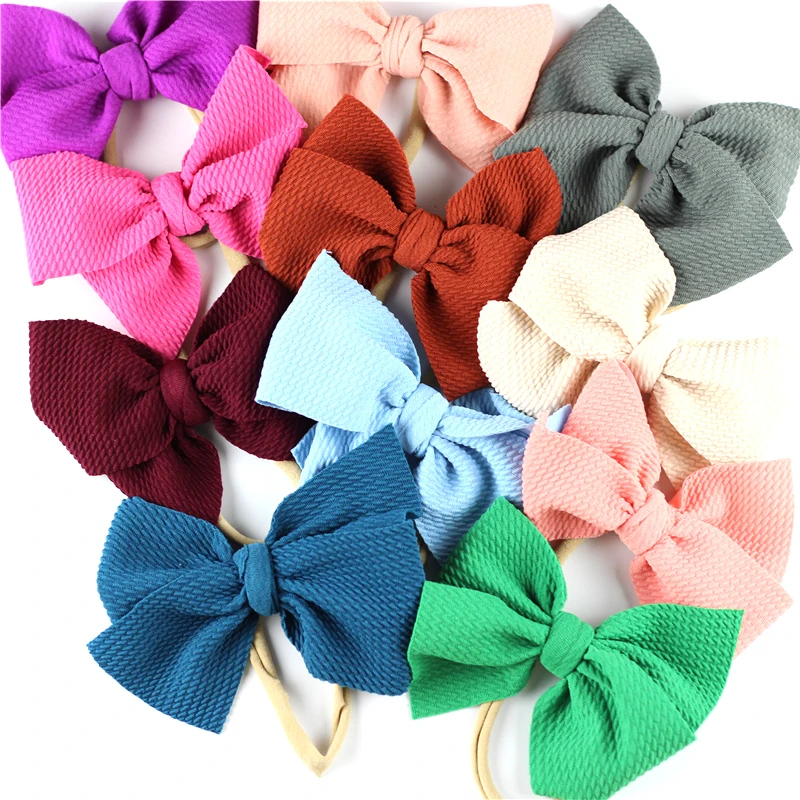 Large Bow headband Newborn nylon headbands baby bows turban skinny nylon messy bow headwrap one size fits all baby hair bow