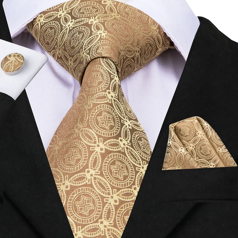 Hi-Tie Золотой однотонный галстук Hanky запонки наборы мужские длинные последние шелковые галстуки для официальных свадеб желтые Галстуки SN-3232 - Цвет: SN-3086