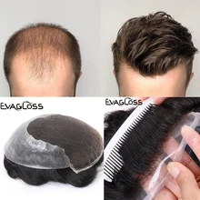 EVAGLOSS натуральные волосы настоящие натуральные индийские человеческие волосы Remy мужской парик швейцарский кружевной тонкий парик из полиуретана/сменные мужские волосы