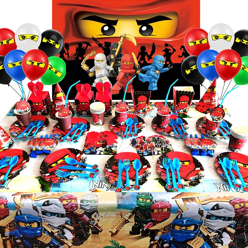 Legoing-Fiesta Temática Ninja enmascarado, plato y vaso de papel, Pajita, globos para Baby Shower, recuerdos de cumpleaños para niños, suministros de superhéroes