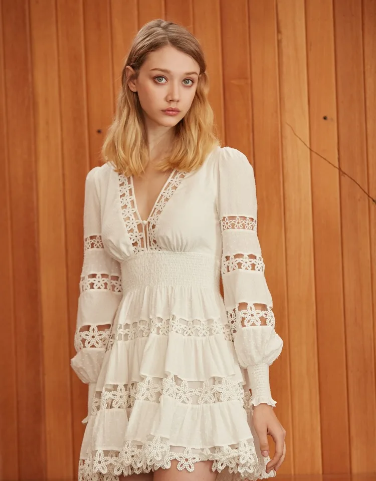 EASYSMALL, женское летнее платье, модное, сексуальное, высокого класса, Vestidos, вечерние, повседневные, кружевные, с высокой талией, с длинным рукавом, с v-образным вырезом, платья
