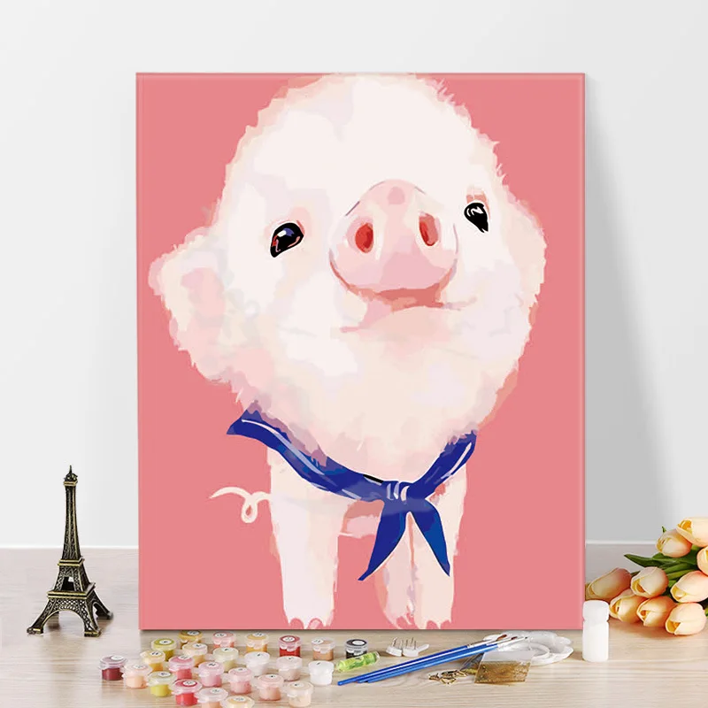 

DIY Digital Oil Painting Hand-Painted Substantial Living Room Anime Own Coloring Painting Decorative Painting Little Pig A714