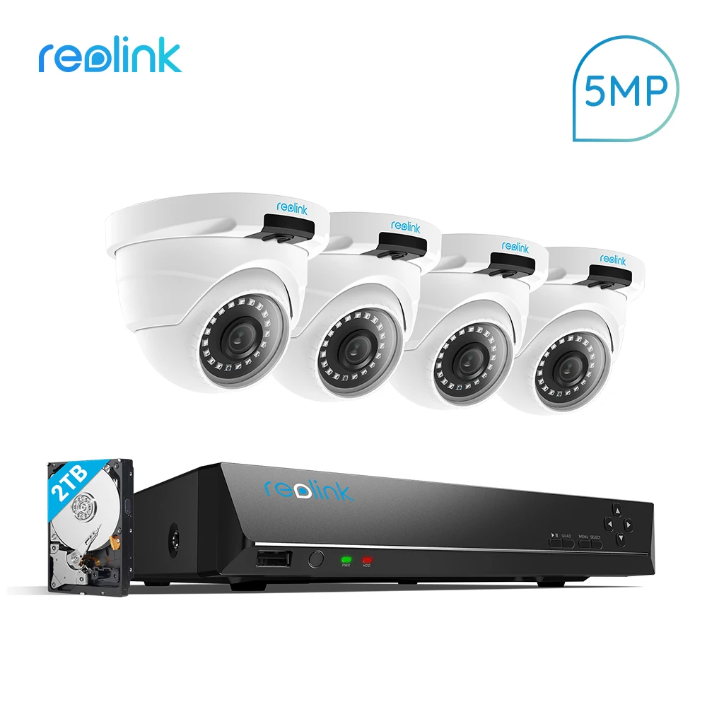 

Reolink RLK8-420D4-5MP Camera System 8ch PoE NVR&4 PoE IP Cameras Bullet Outdoor HD Video Surveillance Kit Built-in 2TB HDD