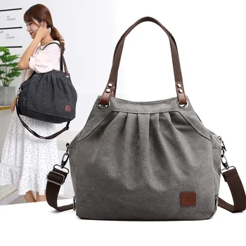 

Quality Canvas Women Shoulder Bags Female Travel Bags Shopping Bags Vintage Solid Large Capacity Casual Totes Female Handbags