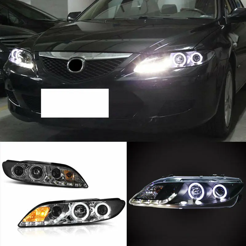 

Bi-Xenon Light Headlight Assembly with LED White Angel Eyes Halo For Mazda 6 2003 2004 2005 2006 2007 2008