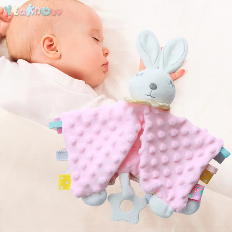 

Yeaknow 28x28cm Soft Baby Appease Towel with Teether and Bell Toys Baby Toy Animal Bell Infant Soothing Towel For Kids Care