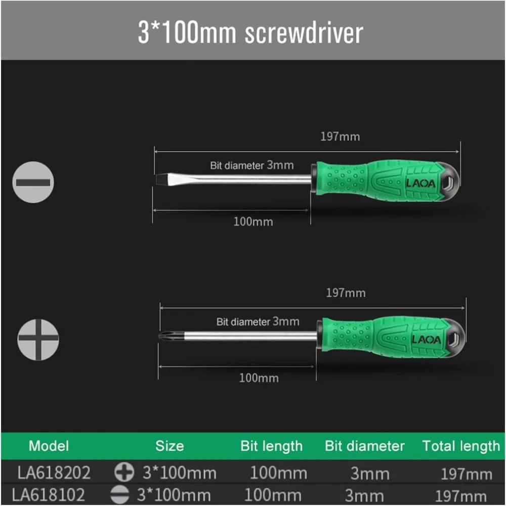 LAOA S2 Slotted& Phillips Screwdrivers Household Hand Tools With magnetic Dual Color Handle For Home Repairing