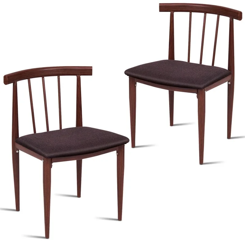 

Set of 2 Fabric Upholstered Dining Chairs Elegant Wood Grain Surface Steel Construction Ergonomic Backrest Soft Cushion HW54172