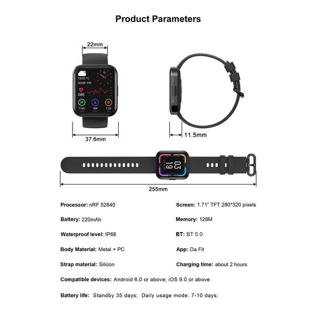 KOSPET MAGIC 3 Smart Bracelet BT5.0 IP68 Waterproof Heart Rate/Blood Pressure Monitor Remote Camera/Music Control Smart Watch 2