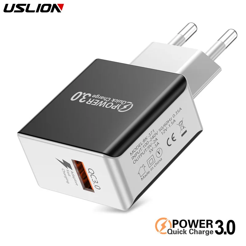 

USLION Mini USB Wall Charger QC 3.0 USB Travel Mobile Phone Fast Charger Single For iphone 7 X 8 6 6S Samsung Xiaomi mi 8 Huawei