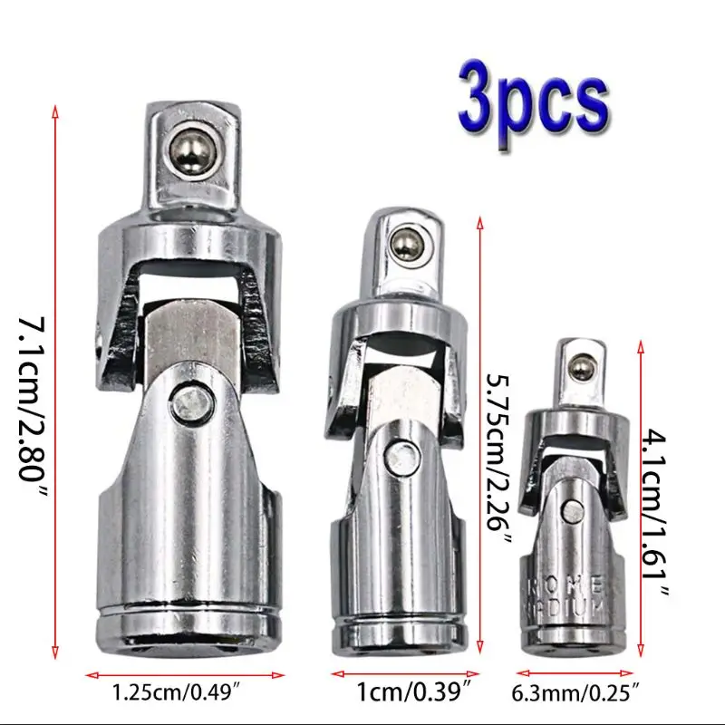 

360 Degree Swivel Impact Adapter Universal Joint Socket 1/4 3/8 1/2 3Pcs Set