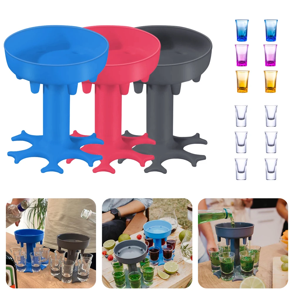 

Detachable 6 Shot Glass Dispenser Holder Liquor Dispenser Party Beverage convenient Drinking Dispenser Tools(Add 6 Glass Cup)