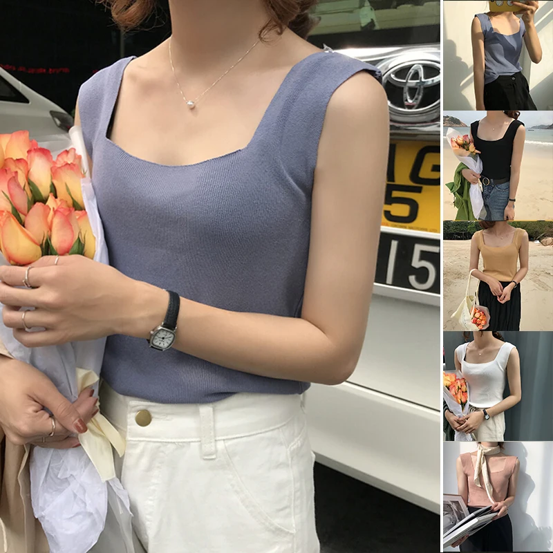 SAFENH Женская майка летняя новая уличная одежда тонкий ледяной шелк вязаный на пуговицах с v-образным вырезом сексуальный топ