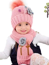 2021 Knit Short Plush Hooded Scarf Kids Hat And Scarf Child Winter Warm Protection Ear Cap Scarves Girls Boy winter hat for boys