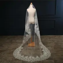 Высококлассные Свадебная заколка цвета слоновой кости с вуалью 3M 1-Слои кружевные вечерние платья с цветком и блестками, Длинная фата