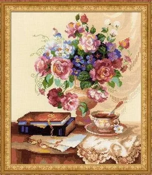 

New Lovely Hot Sell Counted Cross Stitch Kit Etude with Flowers Flower Tea Coffee Book riolis 1302