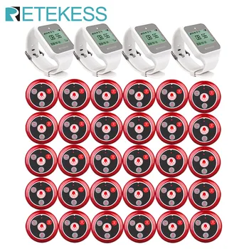 

Retekess Hookah Wireless Call Waiter System Restaurant Pager 4 TD108 Watch Receiver+30 T117 Call Button Transmitter Russian