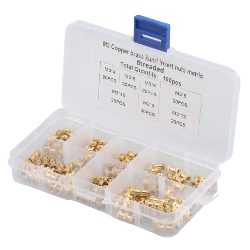 

150pcs/Box Brass Knurl Insert Nuts M3 Threaded Insert Screws Assortment Set Kit 448A