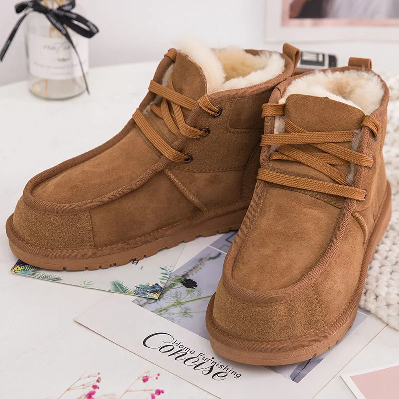Winter new sheepskin wool integrated men's and women's snow boots Beckham couple's same leather warm cotton shoes |