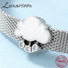 Новые 925 пробы серебряные белые облака эмалированные бусы-клипсы подходят рефлексивный браслет, ювелирные изделия с бриллиантами