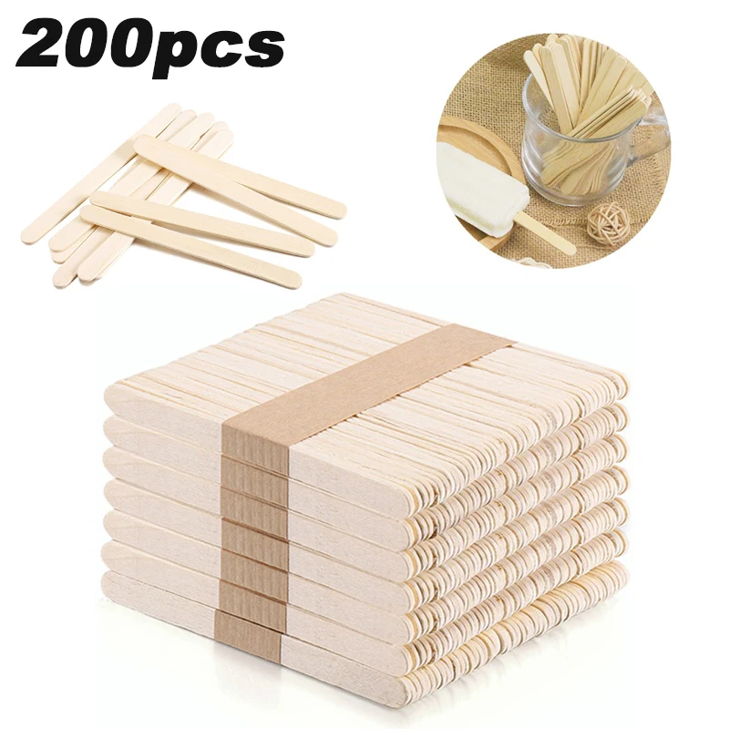 Natural Wooden Popsicle Ice Cream Sticks Multi-Purpose Wood Wax Lolly Cake Ice  Cream Spoon for DIY Hand Art Craft 50/100pcs