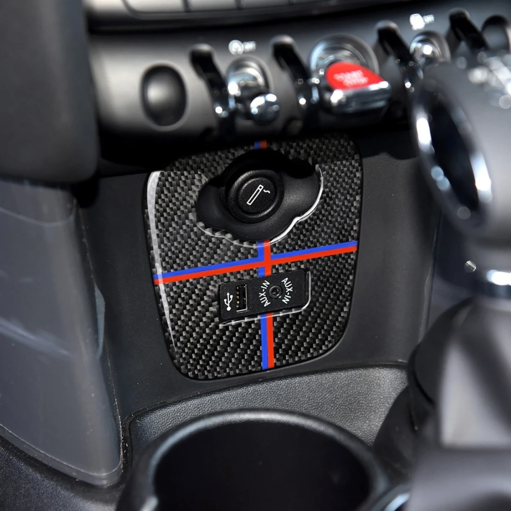 

Red Blue Color Car F Chassis Cigarette Lighter Cover Panel Carbon Fiber Decorative Sticker for BMW Mini Cooper F55 / F56 / F57