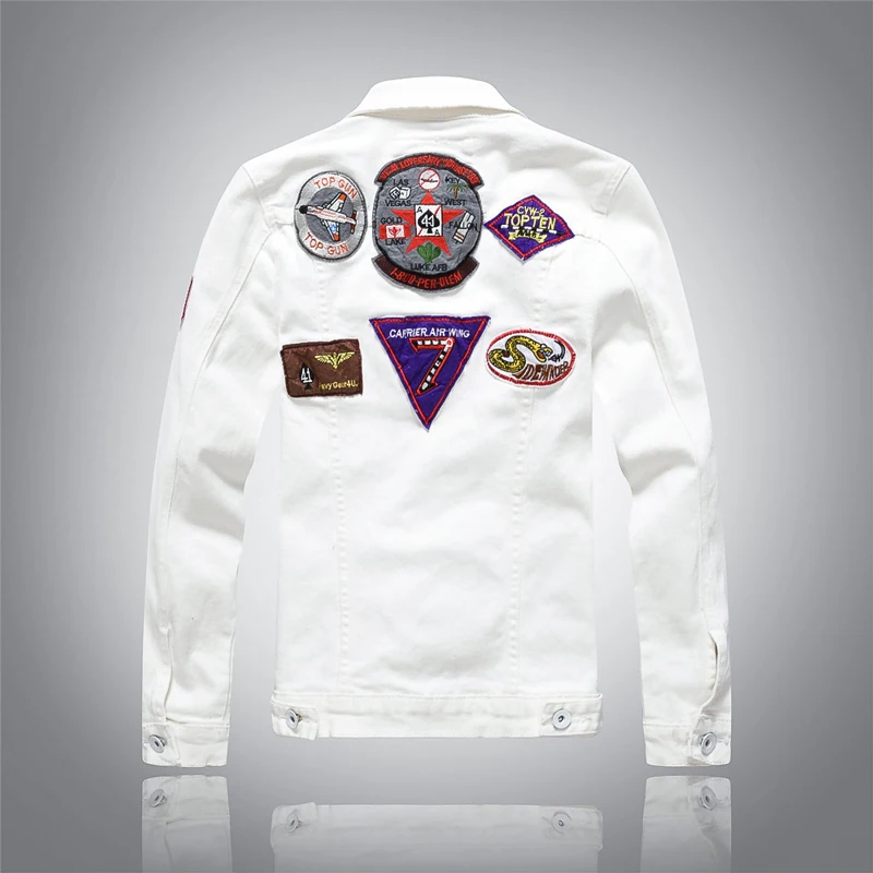 American Fashion Autumn Men Jackets White Patches Designer Denim Jackets Men Punk Coats Streetwear Hip Hop Biker Jackets Hombre