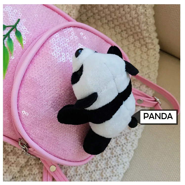 Mini PU leather Crossbody Bag for Little Girls Sequin Gillter School Handbags Teenagers Cute Panda Plush Backpack Pink Black Red (3)