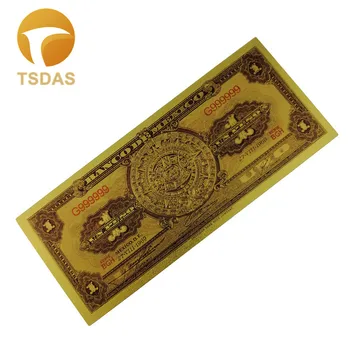 

Colored 24k Gold Foil Banknote Mexico 1 Peso Souvenir Banknotes 10pcs/lot for Collection and Decoration