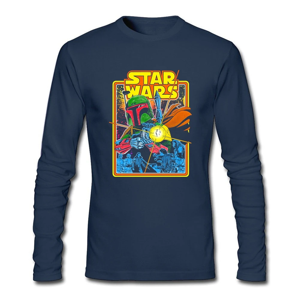 Boba Fett Fires star wars футболки для мужчин мальчиков с длинными рукавами и круглым вырезом хлопок новейший дизайн мужская рубашка Азиатский размер - Цвет: Navy