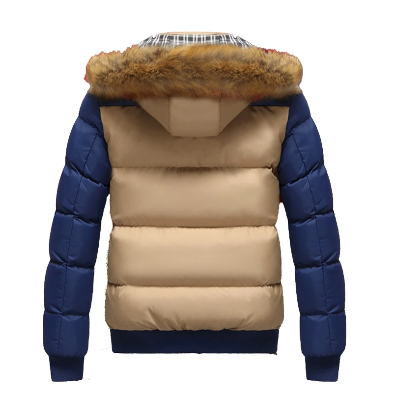 Winter Jacket Men Coat Casual Hooded Padded Parka Mens Artificial Fur Windproof Waterproof Patchwork Thick Jackets Male