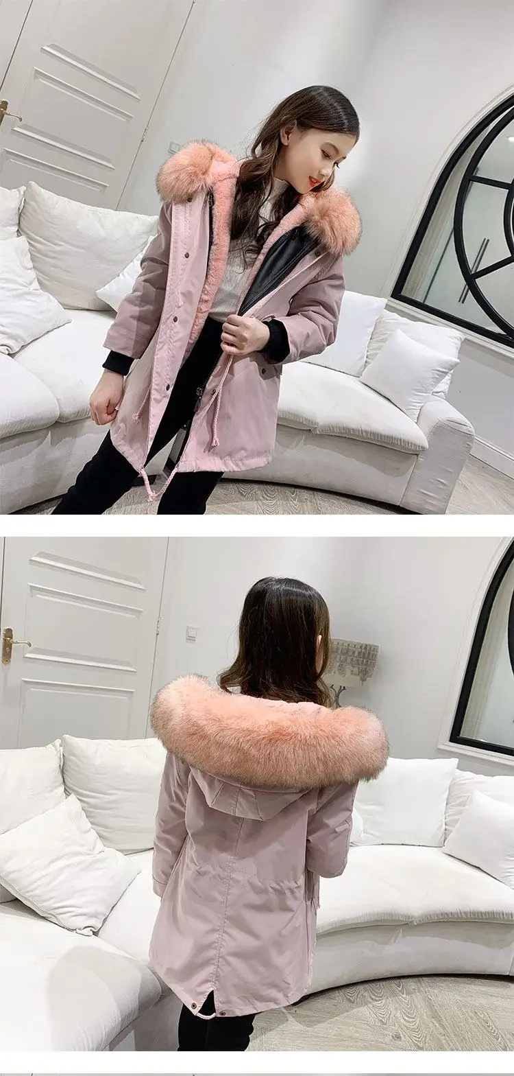 Winter CHildren Girls Faux Fur Liner Parkas Kids Girls Thick Warm Hooded Detachable Jacket Teenage Fashion Long Outwear K39