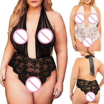 

Bodystocking Women Lace Deep V-Neck Teddy Bodysuit Halter Backless Jumpsuit Sexy Lingerie сексуальное белье эротическое белье
