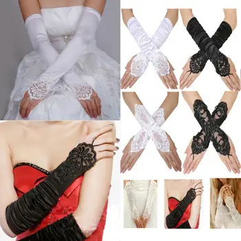 

Women Lace Beaded Fingerless Bridal Wedding Party Evening Long Wrist Gloves Hot