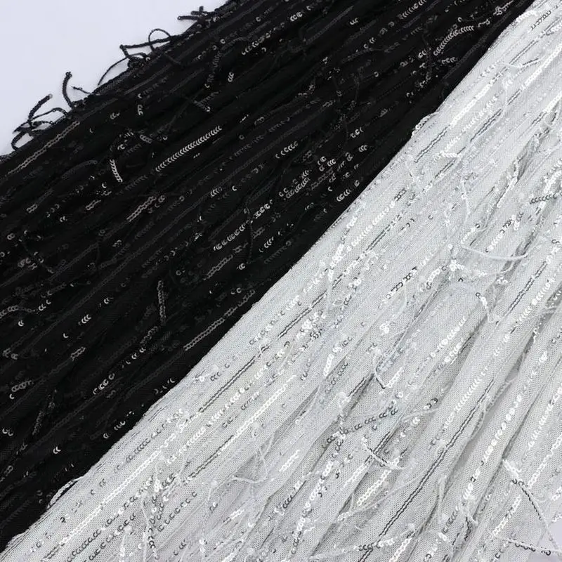 Стиль вышитая сетка блестящая кисточка блесток Тюль Ткань для вечерние платья на свадьбу День рождения материал для украшения одежды «сделай сам» ширина 125 см